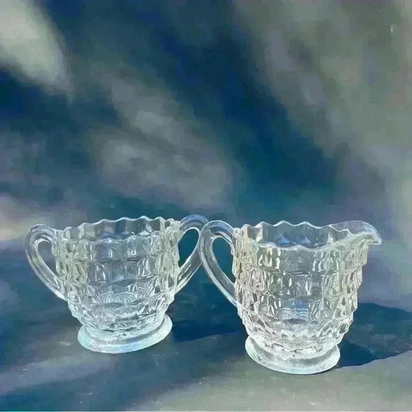 Vintage Fostoria American Clear Glass Creamer & Sugar Set - Picture 1 of 5